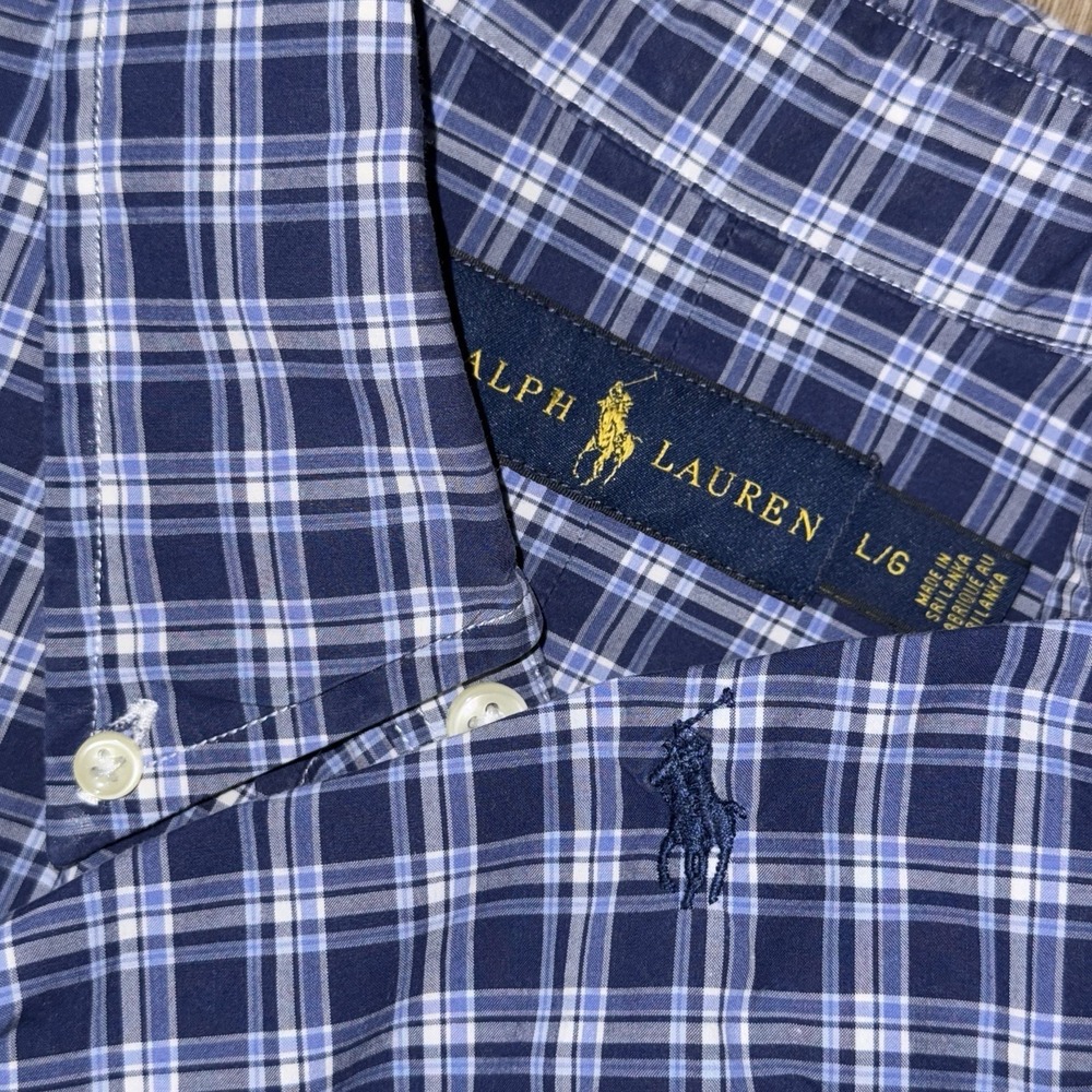Polo Ralph Lauren Long Sleeve Button Down Oxford Shirt Men's L Blue White Plaid
